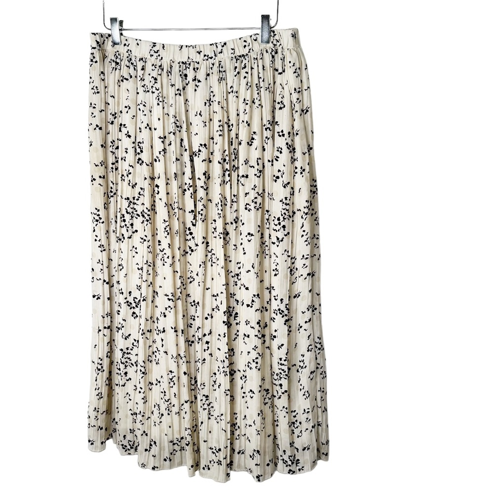 H&M Cream Black Pleated Accordion MIDI Skirt Large